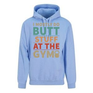 I Mostly Do Butt Stuff At The Gym Funny Sarcastic Workout Unisex Surf Hoodie