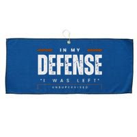 In My Defense I Was Left Unsupervised | Funny Retro Vintage Large Microfiber Waffle Golf Towel