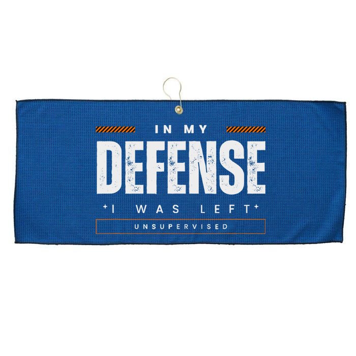 In My Defense I Was Left Unsupervised | Funny Retro Vintage Large Microfiber Waffle Golf Towel