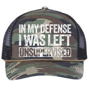 In My Defense I Was Left Unsupervised Funny Retro Rope Trucker Hat Cap