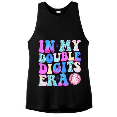 In My Double Digits Era 10 Year Old 10th Birthday Disco Ladies PosiCharge Tri-Blend Wicking Tank