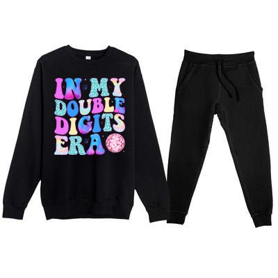 In My Double Digits Era 10 Year Old 10th Birthday Disco Premium Crewneck Sweatsuit Set