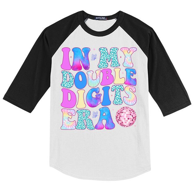 In My Double Digits Era 10 Year Old 10th Birthday Disco Kids Colorblock Raglan Jersey