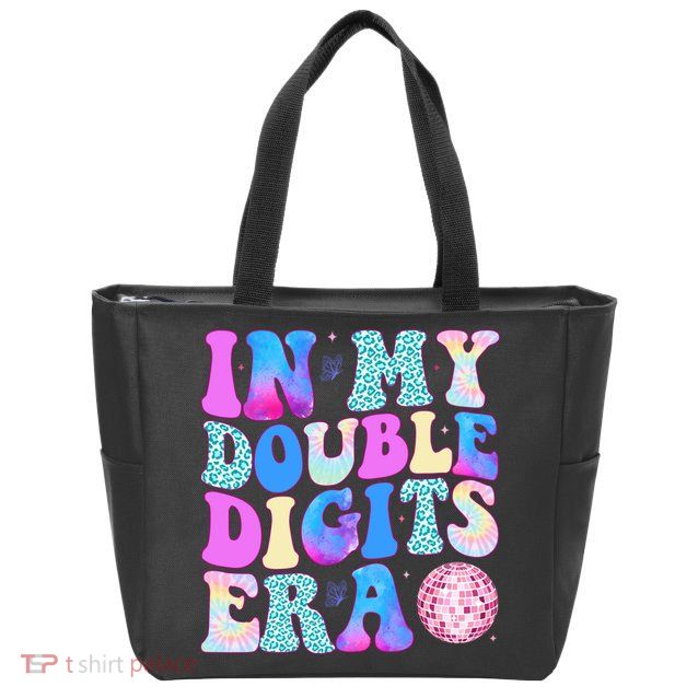 In My Double Digits Era 10 Year Old 10th Birthday Disco Zip Tote Bag