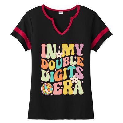 In My Double Digits Era Retro 10 Year Old 10th Birthday Ladies Halftime Notch Neck Tee