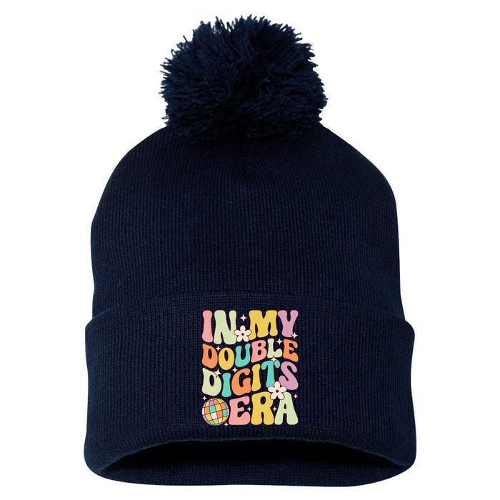 In My Double Digits Era Retro 10 Year Old 10th Birthday Pom Pom 12in Knit Beanie