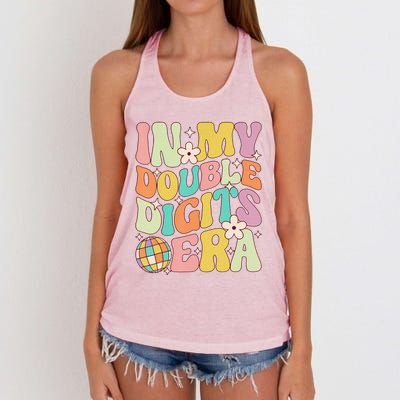 In My Double Digits Era Retro 10 Year Old 10th Birthday Women's Knotted Racerback Tank