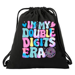 In My Double Digits Era Retro 10 Year Old 10th Birthday Girl Drawstring Bag