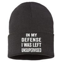 In my defense I was left unsupervised Cool Funny tee Sustainable Knit Beanie