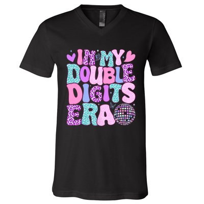 In My Double Digits Era Retro 10 Year Old 10th Birthday Girl V-Neck T-Shirt