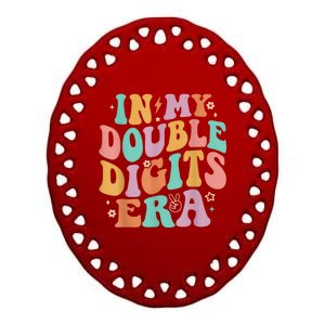 In My Double Digits Era Retro Groovy 10th Birthday Ceramic Oval Ornament