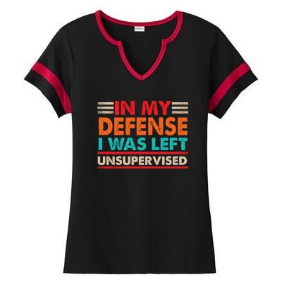 In My Defense I Was Left Unsupervised | Funny Retro Vintage Ladies Halftime Notch Neck Tee