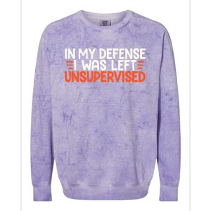 In My Defense I Was Left Unsupervised Humor Funny Saying  Colorblast Crewneck Sweatshirt