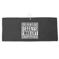 In My Defense I Was Left Unsupervised  Funny Large Microfiber Waffle Golf Towel