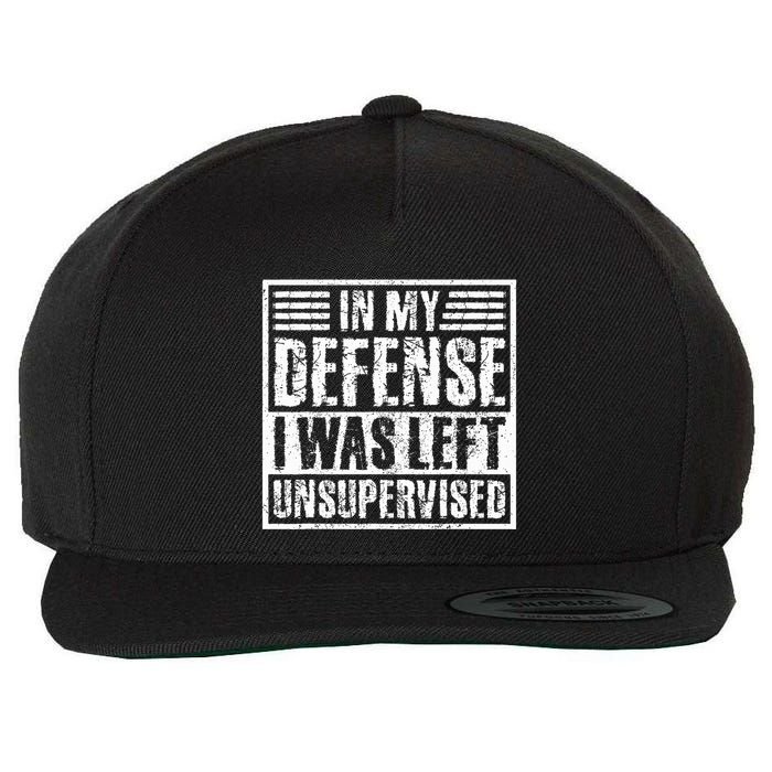 In My Defense I Was Left Unsupervised  Funny Wool Snapback Cap