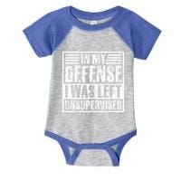 In My Defense I Was Left Unsupervised  Funny Infant Baby Jersey Bodysuit