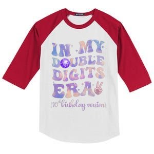 In My Double Digits Era 10th Birthday Version Groovy Retro Kids Colorblock Raglan Jersey