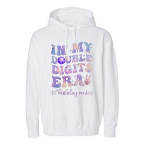 In My Double Digits Era 10th Birthday Version Groovy Retro Garment-Dyed Fleece Hoodie