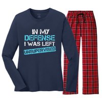 In My Defense I Was Left Unsupervised Funny Vintage Women's Long Sleeve Flannel Pajama Set 