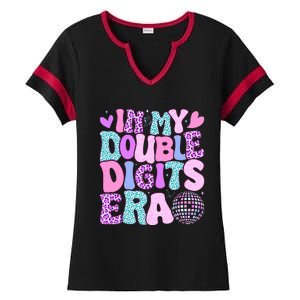 In My Double Digits Era Retro 10 Year Old 10th Birthday Ladies Halftime Notch Neck Tee