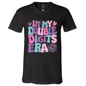 In My Double Digits Era Retro 10 Year Old 10th Birthday Girl V-Neck T-Shirt