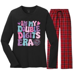 In My Double Digits Era Retro 10 Year Old 10th Birthday Girl Women's Long Sleeve Flannel Pajama Set 