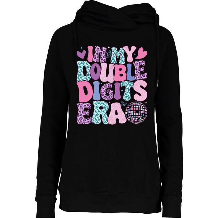 In My Double Digits Era Retro 10 Year Old 10th Birthday Girl Womens Funnel Neck Pullover Hood