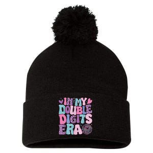 In My Double Digits Era Retro 10 Year Old 10th Birthday Girl Pom Pom 12in Knit Beanie