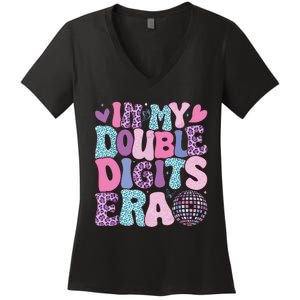 In My Double Digits Era Retro 10 Year Old 10th Birthday Girl Women's V-Neck T-Shirt