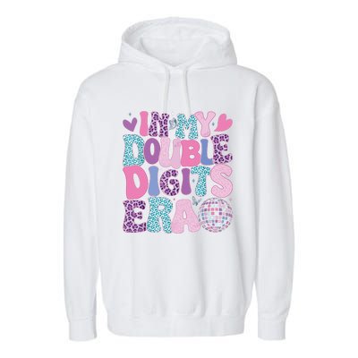 In My Double Digits Era Retro 10 Year Old 10th Birthday Girl Garment-Dyed Fleece Hoodie