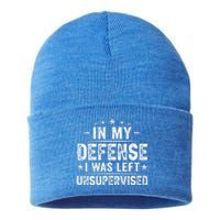 In My Defense I Was Left Unsupervised  Funny Retro Vintage  Sustainable Knit Beanie