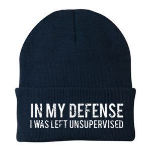 In My Defense I Was Left Unsupervised Cool Funny Knit Cap Winter Beanie