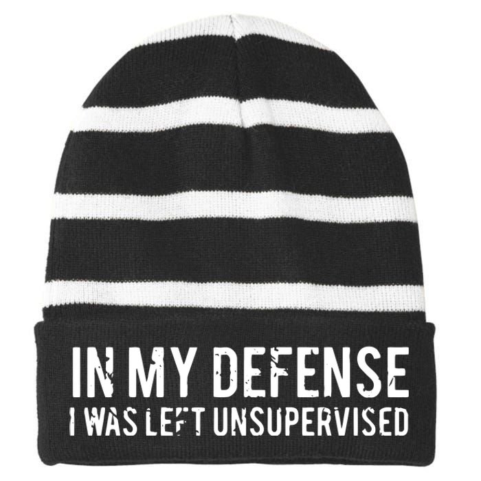 In My Defense I Was Left Unsupervised Striped Beanie with Solid Band