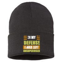 In My Defense I Was Left Unsupervised Funny Saying Sustainable Knit Beanie