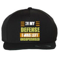 In My Defense I Was Left Unsupervised Funny Saying Wool Snapback Cap