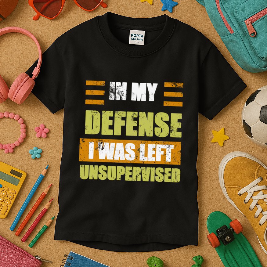 In My Defense I Was Left Unsupervised Funny Saying Kids T-Shirt