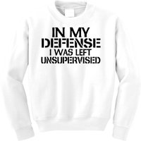 In My Defense I Was Left Unsupervised Costune For Fun Time Kids Sweatshirt