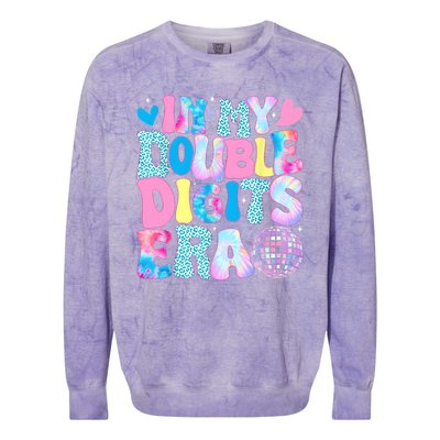 In My Double Digits Era Retro 10 Year Old 10th Birthday Girl Colorblast Crewneck Sweatshirt