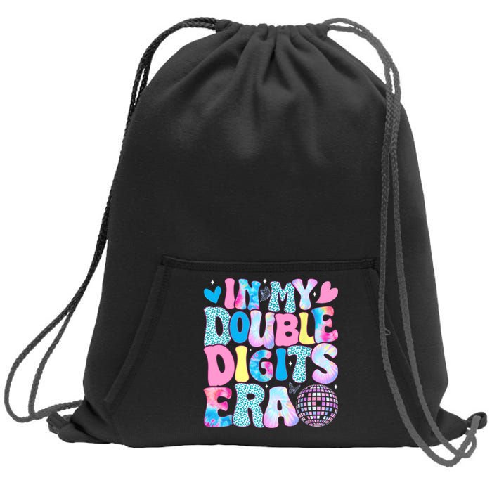 In My Double Digits Era Retro 10 Year Old 10th Birthday Girl Sweatshirt Cinch Pack Bag