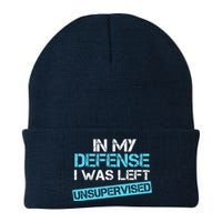 In My Defense I Was Left Unsupervised Funny Vintage Knit Cap Winter Beanie