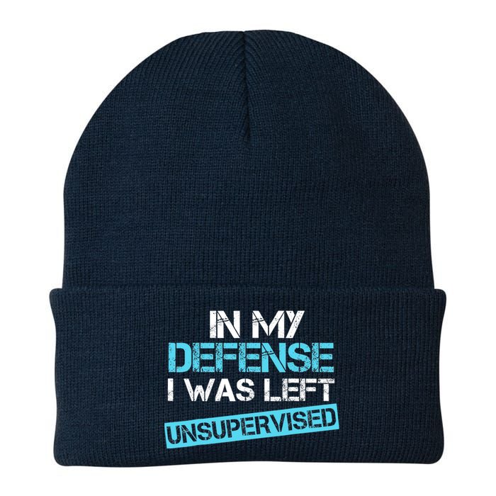 In My Defense I Was Left Unsupervised Funny Vintage Knit Cap Winter Beanie