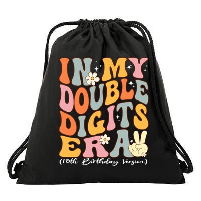 In My Double Digits Era 10th Birthday Groovy Retro Girl Boy Drawstring Bag