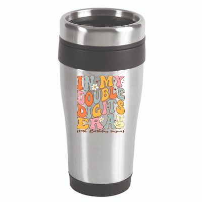 In My Double Digits Era 10th Birthday Groovy Retro Girl Boy 16oz Travel Tumbler
