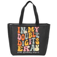 In My Double Digits Era 10th Birthday Groovy Retro Girl Boy Zip Tote Bag