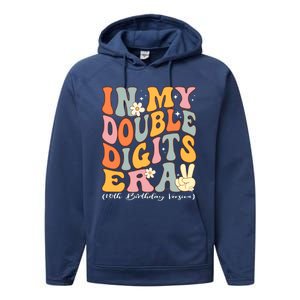 In My Double Digits Era 10th Birthday Groovy Retro Girl Boy Performance Fleece Hoodie