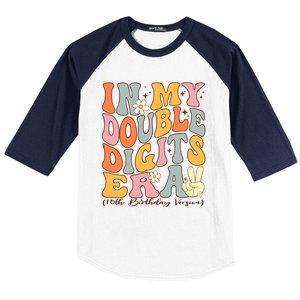 In My Double Digits Era 10th Birthday Groovy Retro Girl Boy Baseball Sleeve Shirt