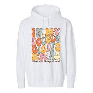 In My Double Digits Era 10th Birthday Groovy Retro Girl Boy Garment-Dyed Fleece Hoodie