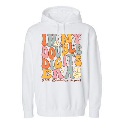 In My Double Digits Era 10th Birthday Groovy Retro Girl Boy Garment-Dyed Fleece Hoodie