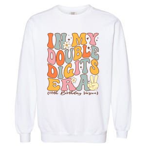 In My Double Digits Era 10th Birthday Groovy Retro Girl Boy Garment-Dyed Sweatshirt