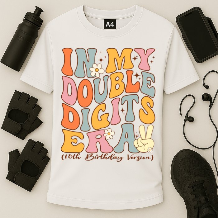 In My Double Digits Era 10th Birthday Groovy Retro Girl Boy Performance Shirt